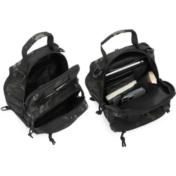 New Sling Bag Backpack Military Shoulder Bag Men's Black Tan 2 Packs - Picture 4 of 7